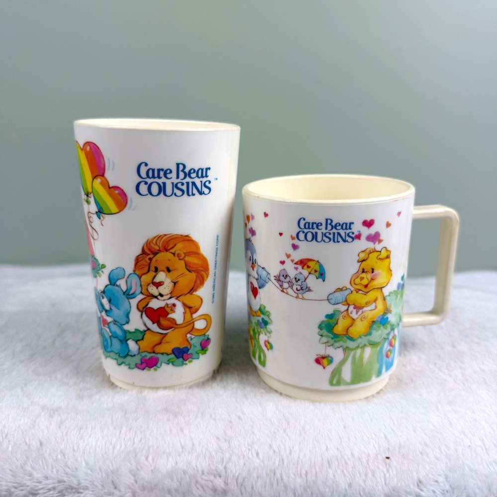 Vintage 1985 Care Bear Cousins Deka Plastic Cup and Mug Set Retro Kids 80s
